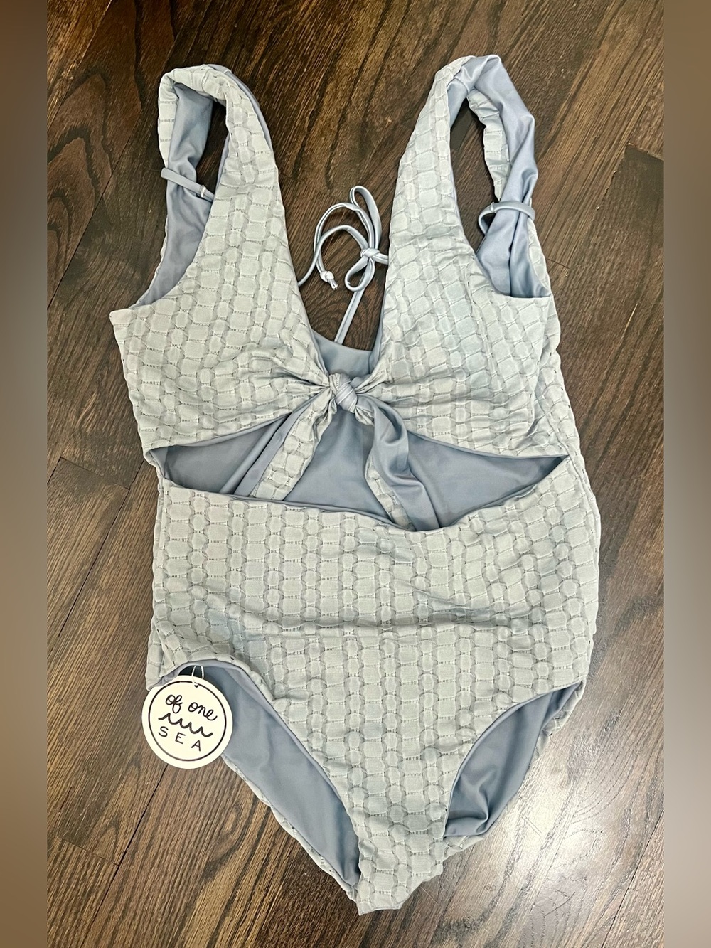 Of One Sea Reversible Textured One Piece Swimsuit Gray Medium NWT